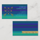 Carte De Visite Rayures de comptabilité de vert bleu d'or de (Devant / Derrière)