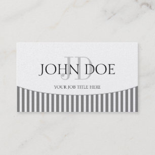 Carte De Visite Rayures de monogramme de YourJobTitle/papier gris