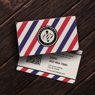 Carte De Visite Rayures de salon de coiffure logo de barbier