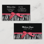 Carte De Visite Rayures de zèbre et graphique rouge de ruban (Devant / Derrière)