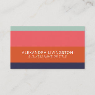 Carte De Visite Rayures larges modernes en bleu et orange corail