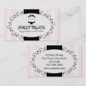 Carte De Visite Rayures mignonnes de noir de rose de boulangerie (Devant / Derrière)