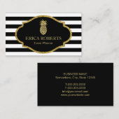 Carte De Visite Rayures modernes d'ananas d'or d'organisateur (Devant / Derrière)