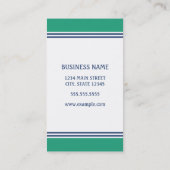 Carte De Visite Rayures nautiques avec le monogramme vert d'Ancre (Dos)