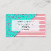 Carte De Visite Rayures nautiques de turquoise d'Ancres de parties (Dos)