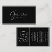 Carte De Visite Rayures noires de YourJobTitle/argentées élégantes (Devant / Derrière)