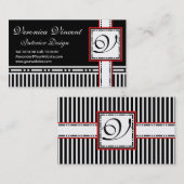 Carte De Visite Rayures noires et blanches du monogramme V moderne (Devant / Derrière)