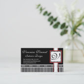 Carte De Visite Rayures noires et blanches du monogramme V moderne (Debout devant)