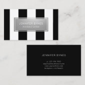 Carte De Visite Rayures noires et blanches modernes - argent de (Devant / Derrière)