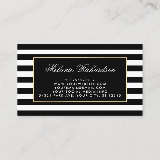 Carte De Visite Rayures noires et blanches modernes avec le cadre (Dos)