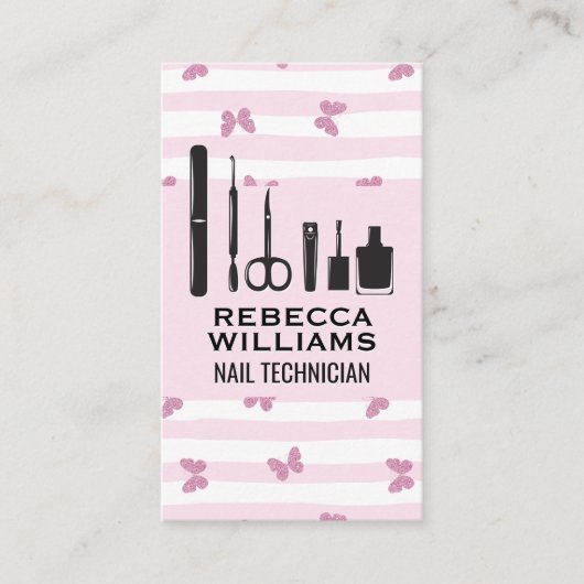 Carte De Visite Rayures | Papillons de Parties scintillant | Outil (Devant)