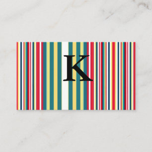 Carte De Visite Rayures rétro colorées ajoutent la lettre initiale