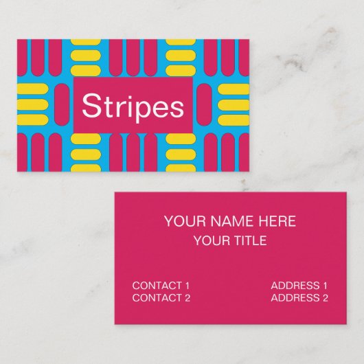 Carte De Visite Rayures rose jaune (Devant / Derrière)