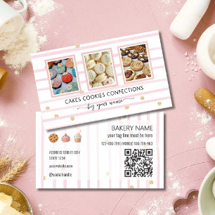 Carte De Visite Rayures roses et blanches 3 photos Friandises