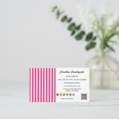 Carte De Visite Rayures roses et blanches, code QR et icône de méd (Debout devant)