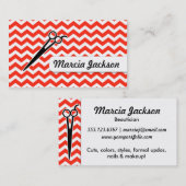 Carte De Visite rayures rouges de ciseaux de chevron de coiffeur (Devant / Derrière)