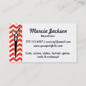 Carte De Visite rayures rouges de ciseaux de chevron de coiffeur (Dos)