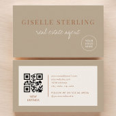 Carte De Visite Real Estate Agent Beige Neutral Logo QR Code