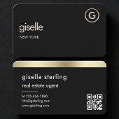 Carte De Visite Real Estate Agent Black Gold QR Code