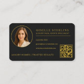 Carte De Visite Real Estate Agent  Black Gold QR Code (Dos)