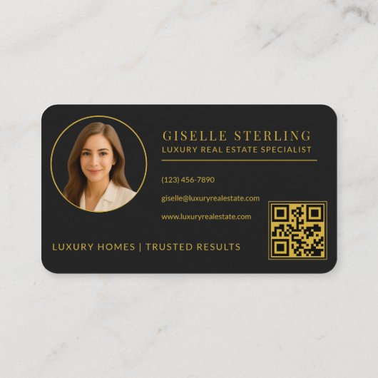 Carte De Visite Real Estate Agent  Black Gold QR Code (Dos)