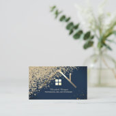 Carte De Visite Real Estate Agent Gold House Diamonds Navy Blue (Debout devant)