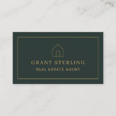 Carte De Visite Real Estate Agent Green Gold House Photo Minimal (Devant)
