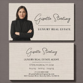 Carte De Visite Real Estate Agent Linen Professional Photo