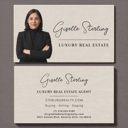 Carte De Visite Real Estate Agent Linen Professional Photo