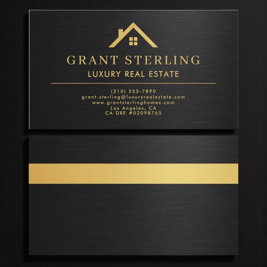 Carte De Visite Real Estate Agent Metallic Black Gold