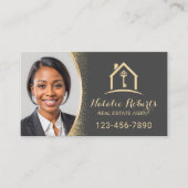 Carte De Visite Real Estate Agent Modern Gold Realtor Custom Photo (Devant)