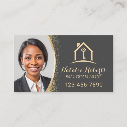Carte De Visite Real Estate Agent Modern Gold Realtor Custom Photo (Devant)