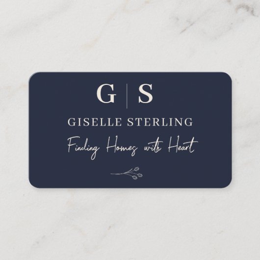 Carte De Visite Real Estate Agent Navy Blue Monogram (Devant)