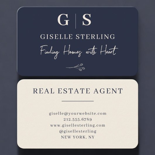 Carte De Visite Real Estate Agent Navy Blue Monogram