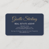 Carte De Visite Real Estate Agent Navy Blue Photo QR Code (Dos)
