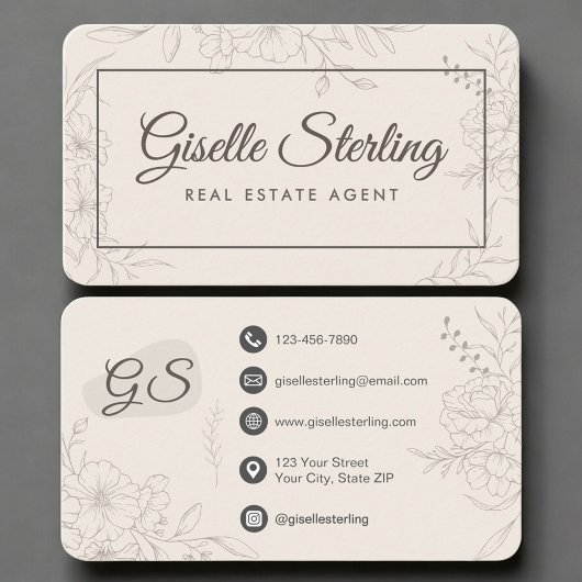 Carte De Visite Real Estate Agent Neutral Floral