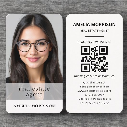 Carte De Visite Real Estate Agent Neutral Photo QR Code