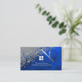 Carte De Visite Real Estate Agent Silver House Diamonds Royal Blue (Debout devant)