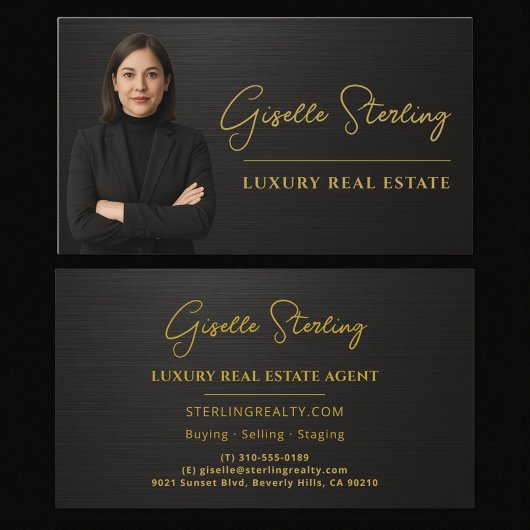 Carte De Visite Real Estate Black Metallic Luxury Professional