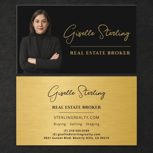 Carte De Visite Real Estate Broker Black Gold Luxury Metallic