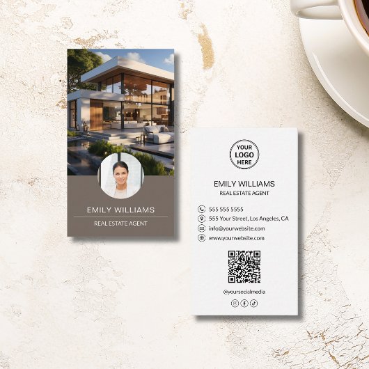 Carte De Visite Real Estate Broker Custom Logo Photo QR Code