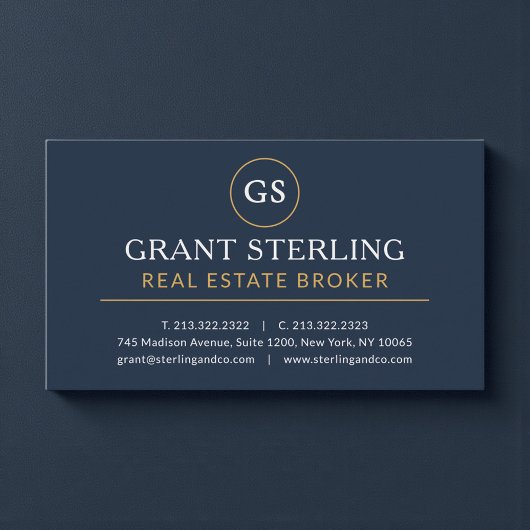Carte De Visite Real Estate Broker Navy Blue Gold Luxury