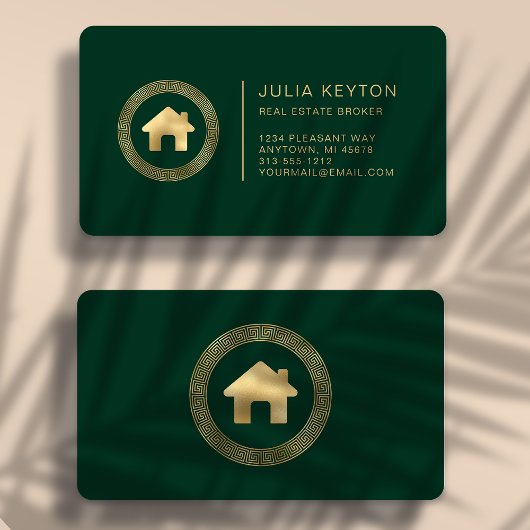 Carte De Visite Real Estate House Logo Green Gold Rounded