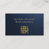 Carte De Visite Real Estate Navy Blue Gold Metallic QR Code (Dos)