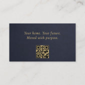 Carte De Visite Real Estate Navy Blue Gold Slate Stone QR Code  (Dos)