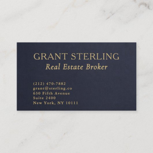 Carte De Visite Real Estate Navy Blue Gold Slate Stone QR Code  (Devant)