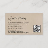 Carte De Visite Real Estate QR Code Photo Beige Suede (Dos)