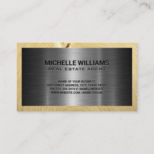 Carte De Visite Real Estate Solutions Logo | Metallic and Wood (Dos)