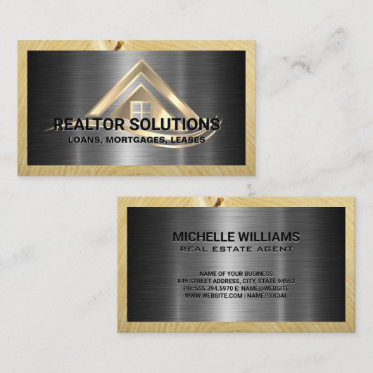 Carte De Visite Real Estate Solutions Logo | Metallic and Wood (Devant / Derrière)