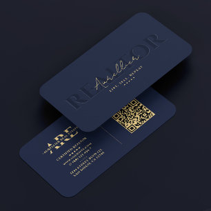 Carte De Visite Realer Marine Bleu Immobilier Monogramme moderne